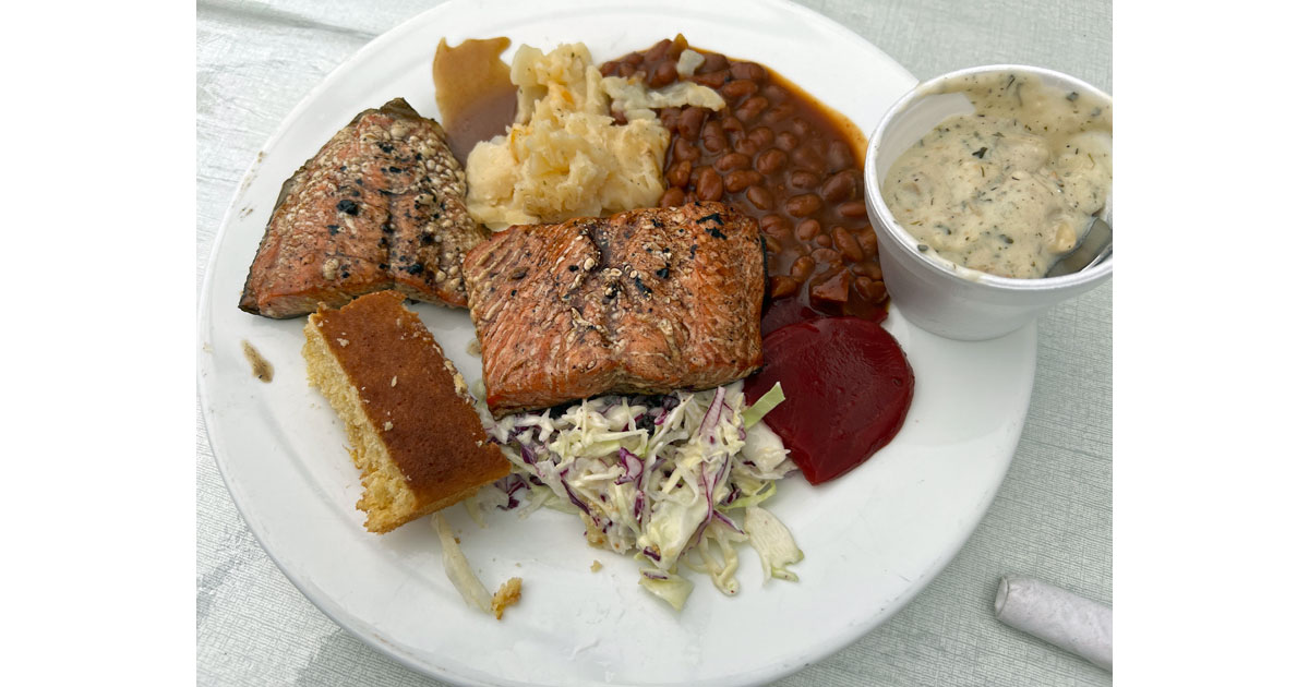 Salmon Bake meal in Juneau ©Debbra Dunning Brouillette