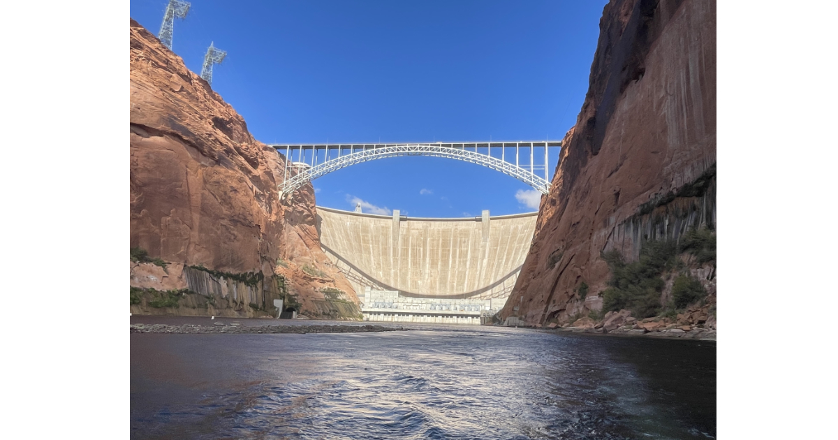 View of Glen Canyon Dam from the raft