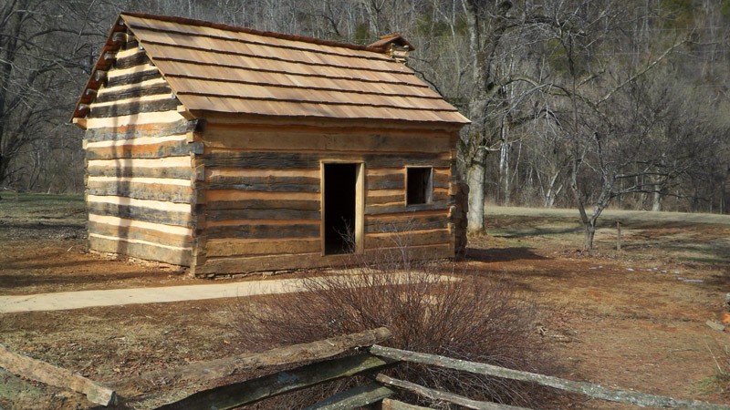 Restored log cabin at Abraham Lincoln Boyhood Home at Knob Creek, photo courtesy of NPS.